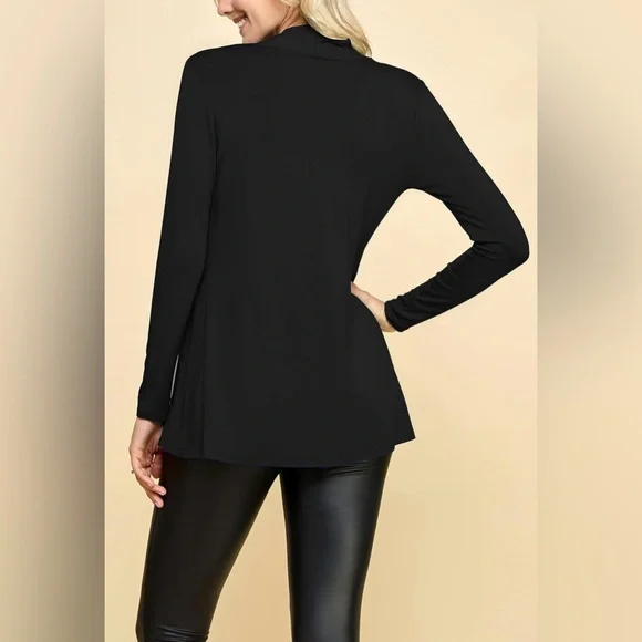 Open Front Drape Lightweight Duster High Low Hem Long Sleeve Cardigan -black - Picture 3 of 7